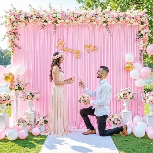 Pink Backdrop Curtain for Parties Baby Shower Wrinkle Free Pink Photo Curtains Backdrop Drapes Fabric Decoration for Weddings Birthday Party 5ft x 8ft,2 Panels by Tao-GePartyDecorations