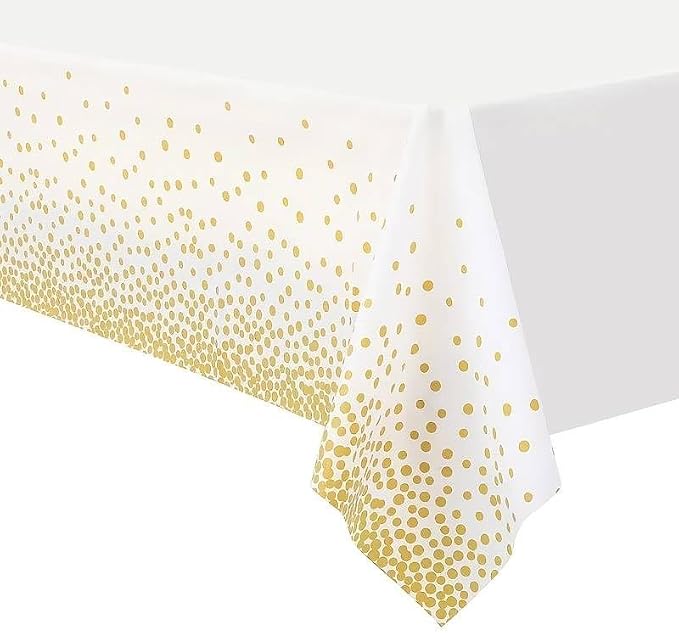 QSD White with Gold Dots Banquet Tablecloth Roll, Disposable -300 Feet Long (26 Colors) - NO Folds or Creases (Super Fast Set UP) - Quality Supplies Direct - Image 5