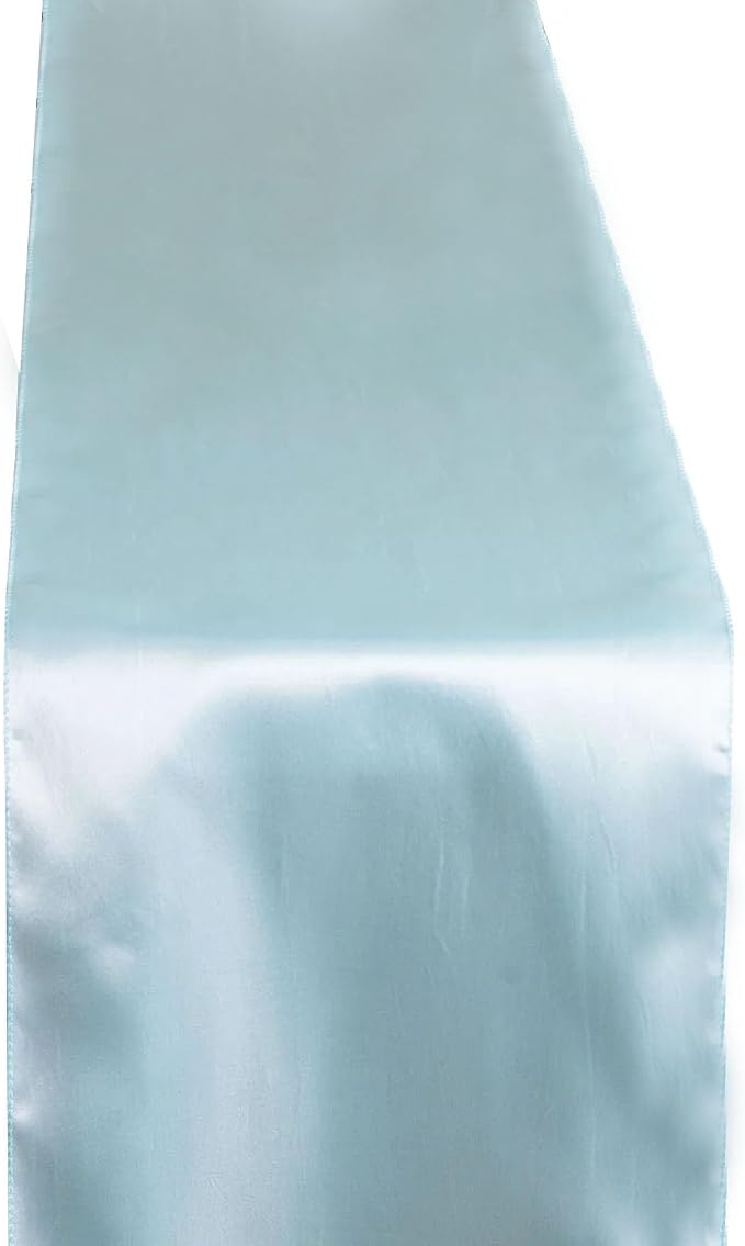 10 pcs 12 x 108 inch Light Blue Satin Table Runners Wedding Table Top Party Supplies Reception Linens Decorations by BalsaCircle