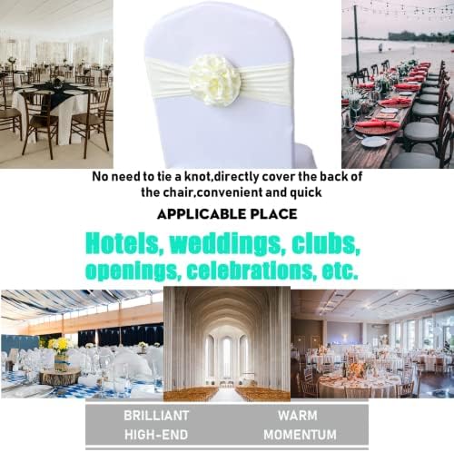 Spandex Stretch Flower Chair Sashes Chair Bands Polyester Bows for Party Hotel Wedding Banquets Decoration （White 6 PCS） - Image 3