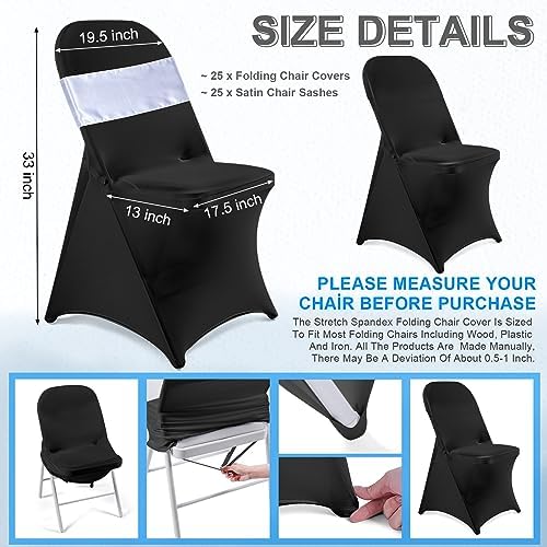 Lounsweer 50 Pcs Folding Chair Cover Set, Black, White - Image 2