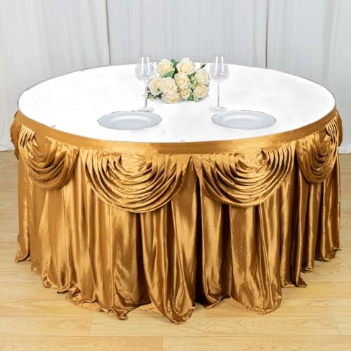 Efavormart 14ft Gold Pleated Satin Double Drape Table Skirt - Image 6