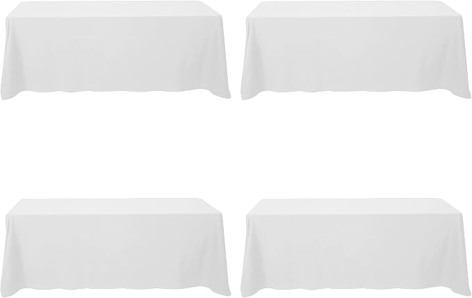 BRILLMAX 4 Pack White Tablecloths 90x156 Inch for 8ft Rectangle Tables | 150 GSM Polyester Fabric, Floor Length Drop, Water, Stain & Wrinkle Resistant Cloth Cover for Wedding Reception Banquet Party by BRILLMAX