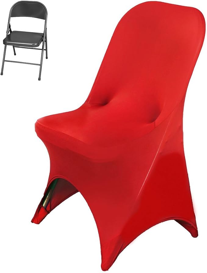Tableclothsfactory 10PCS Stretchy Spandex Fitted Folding Chair Cover Dinning Event Slipcover for Wedding Party Banquet Catering - Red - Image 2