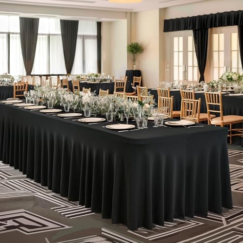 PARTISKY 2 Pack Black Spandex Table Cover with Skirt - 6ft Rectangle One-Piece Stretch Tablecloth for Wedding, Banquet, Birthday Party, Trade Shows & Foldable Tables - Image 5