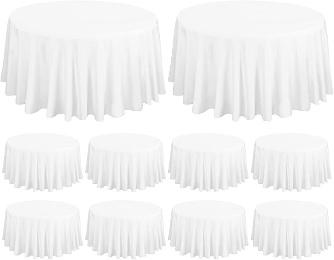 fani 10 Packs White Round Tablecloth - 120 Inch, Polyester | Table Cloth for Round Tables, Washable Fabric, TableCovers for Wedding, Party, Banquet, Dining Tables, Camping by fani