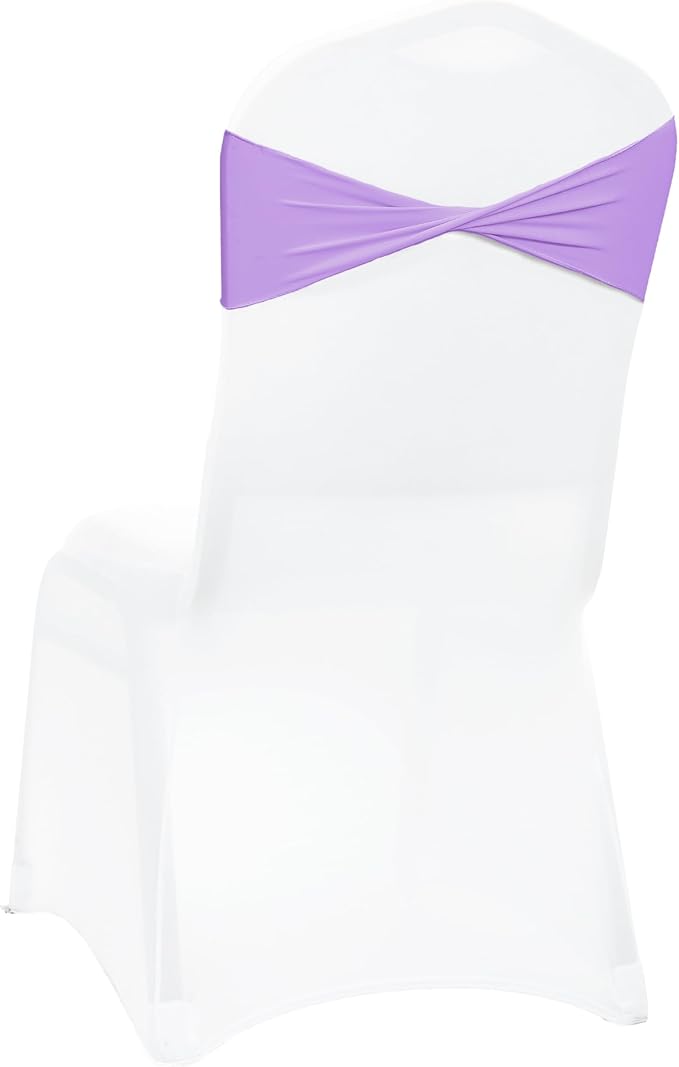 VDS Pack of 125 PCS | Lavender | Spandex Chair Sashes Bows Without Buckle | Stretch Elastic Banquet Universal Folding Chair Band Tie with for Wedding Party Conference Celebration Event Decoration by VDS