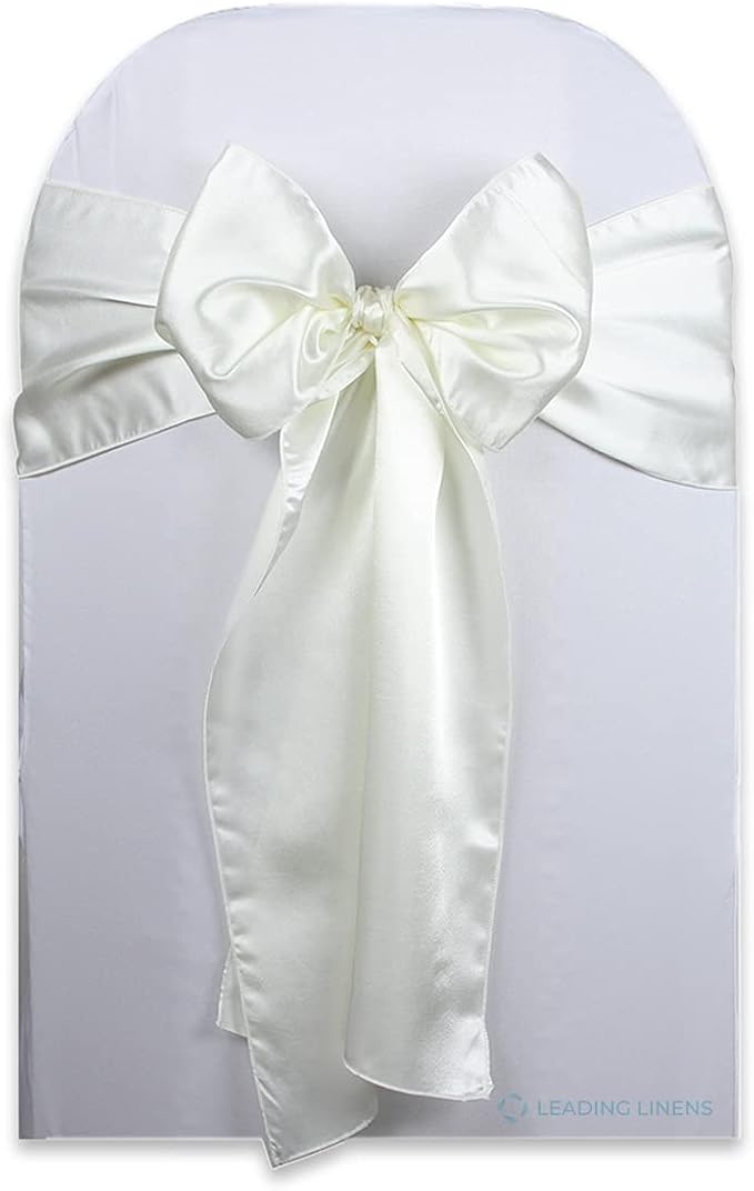 150 pcs Ivory 108"x8" Satin Bow Sash Chair Cover Decoration | Elegant satin chair bow sashes, perfect for weddings, receptions, banquets, & parties. Reusable & washable. - Image 2