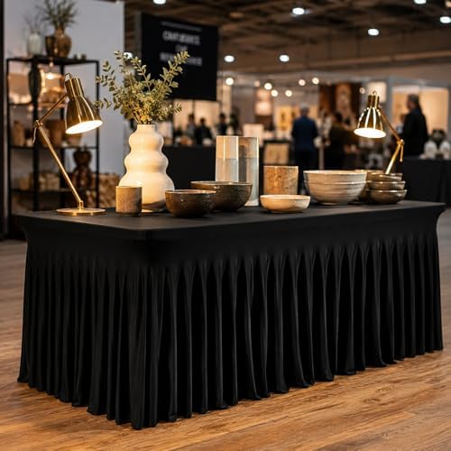 4 Pack Black Spandex Table Skirts for 6 Ft Rectangular Tables - Image 6