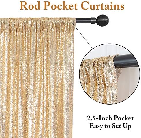 ShinyBeauty Gold Sequin Backdrop 4 Panels 2x8ft Light Gold - Image 5