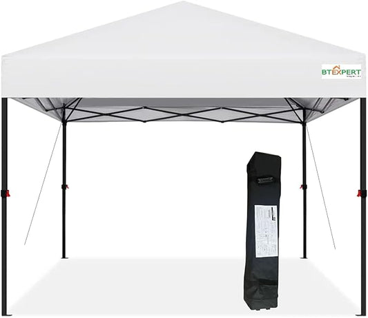 BTEXPERT 10x10ft 1-Person Setup Instant Pop Up Canopy Tent, One Touch Portable Commercial Shelter Outdoor Gazebo 1-Button Push Carrying Wheeled Bag for Home Party Deck Beach Wedding Camping Backyard
