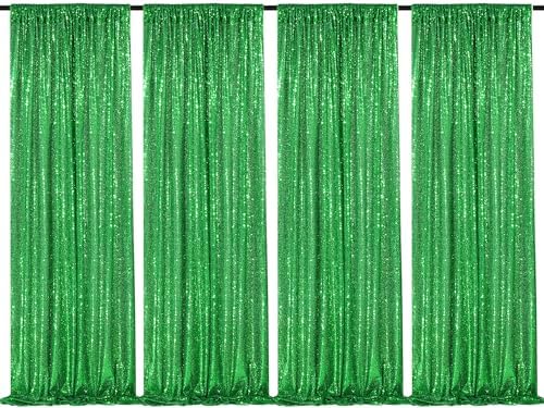 Green Sequin Backdrop 4 Panels 2FTx8FT Glitter Wedding Photo Backdrop by QueenDream