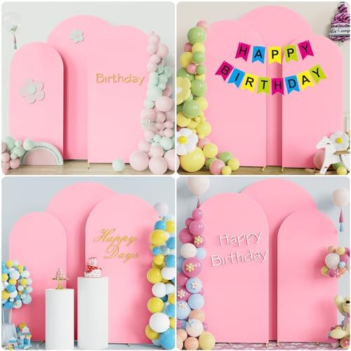 Wokceer Arch Backdrop Cover Pink Arch Covers Strethy Backdrop Set of 3 - Image 4