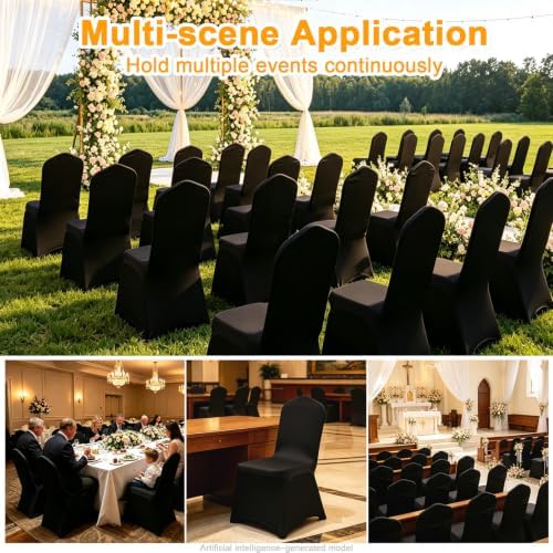 30PCS Black Chair Covers, Wrinkle Resistant, Elastic Stretch and Washable, Stretch Polyester Spandex Slipcovers Folding Chair Covers for Party, Wedding, Dining, Banquet, Event - Image 2