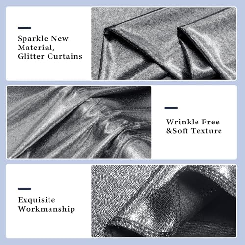 Outpain Thick 20 ft x 10 ft Black Silver Sequin Backdrop Curtain for Parties, Wrinkle Free Glitter Photo Backdrop Drapes 4 Panels 5x10ft Black Silver Back Drop Cloth for Wedding Photography Background - Image 2