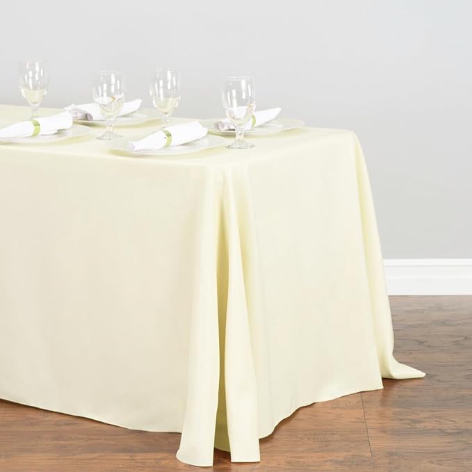 LTC LINENS 2-Pack Ivory Rectangular Tablecloths 90 in x 156 in with Rounded Corners - Ideal for 8 ft Tables with Floor-Length Drop - Polyester Fabric Cloth Table Covers for Wedding, Party - Image 2