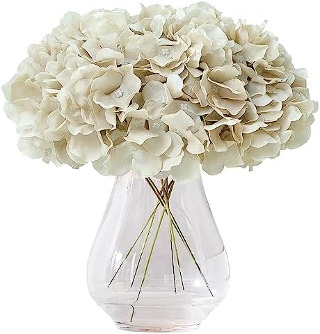 10Pcs Hydrangea Artificial Flowers Beige Heads Fake Silk Flowers Full Silk Flowers with Stems Wedding Home Party Shop Baby Shower Decor by Kislohum