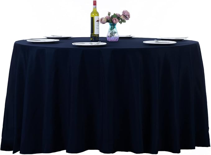 Ascoza 2pack 132 Inch Navy Round Tablecloth in Washable Polyester Fabric for Wedding/Banquet/Restaurant/Parties… by Ascoza