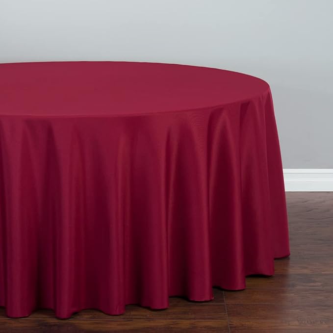 LTC LINENS Burgundy Round Tablecloth - 132 Inch Large Party Tablecloth, Wrinkle Resistant, Washable Polyester Fabric Table Cover Linens for Wedding, Party, Banquet - Image 2