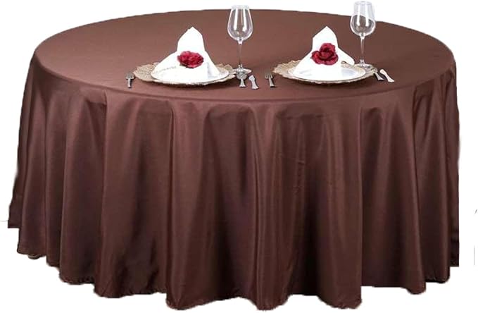 6 pcs 132 inch Chocolate Brown Round Polyester Tablecloths Fabric Table Cover Linens | 132" Washable Fabric Table Cloth Covers for Party Wedding Reception Buffet Events Catering Dining Kitchen Dining by BalsaCircle