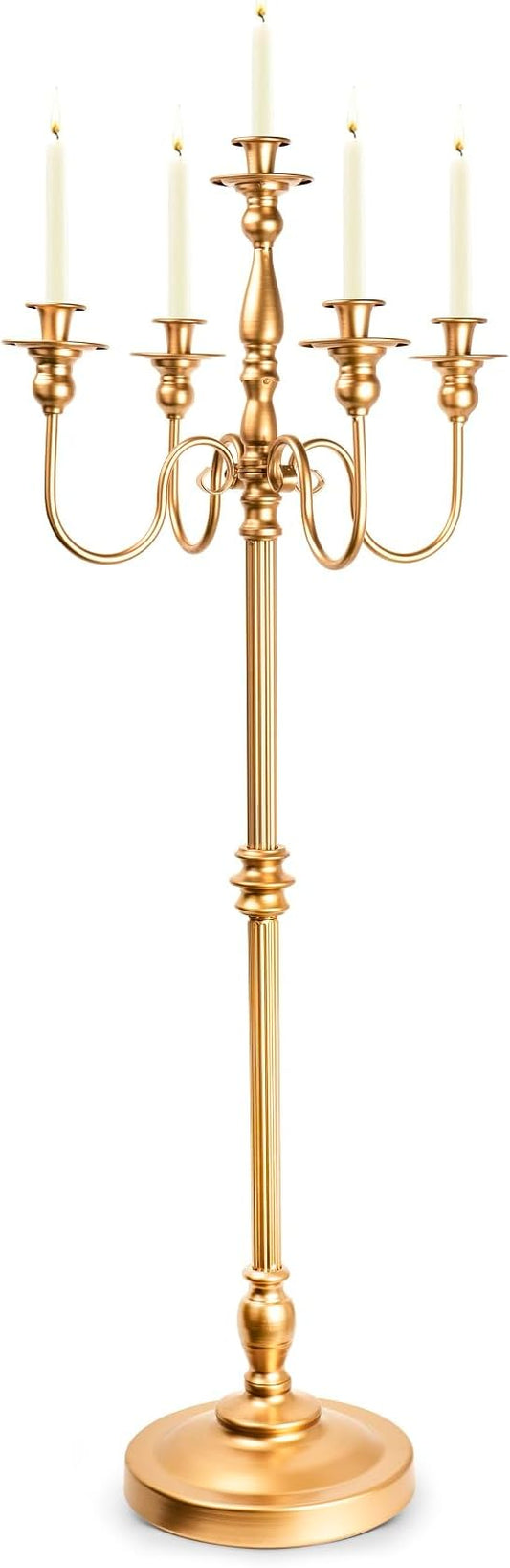 Gold Candelabra for Wedding Event Decor, 50'' Tall Floor Candle Holder, 1 Pcs Metal 5 Arm Centerpiece for 5 Candlesticks, Party Wedding Aisle Home Decorations