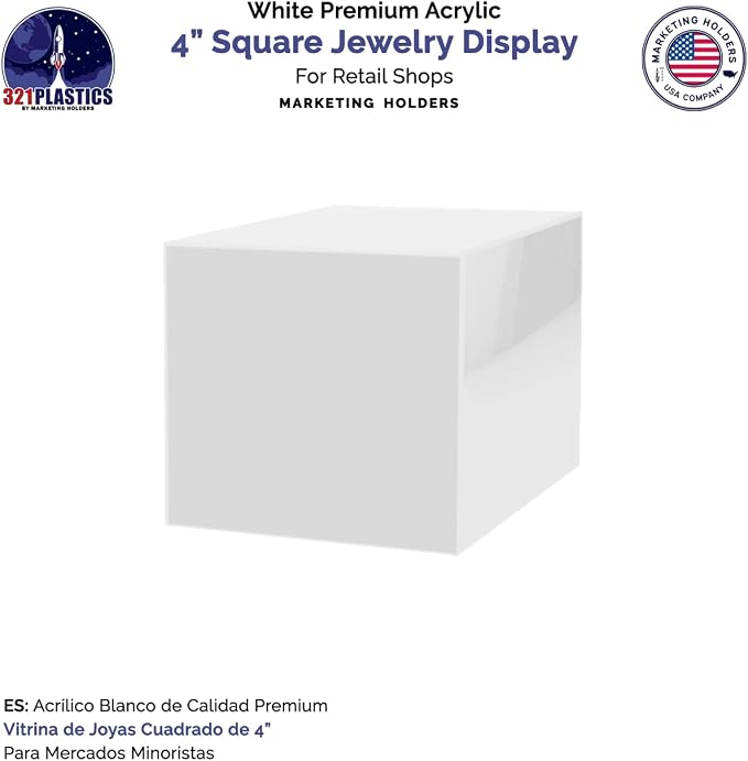 6 Pack 4" Acrylic Display Riser Box with One Open Side No Lid Versatile Glossy White Square Lucite Retail Product Platform or Merchandise Storage Bin No Assembly by Marketing Holders - Image 3