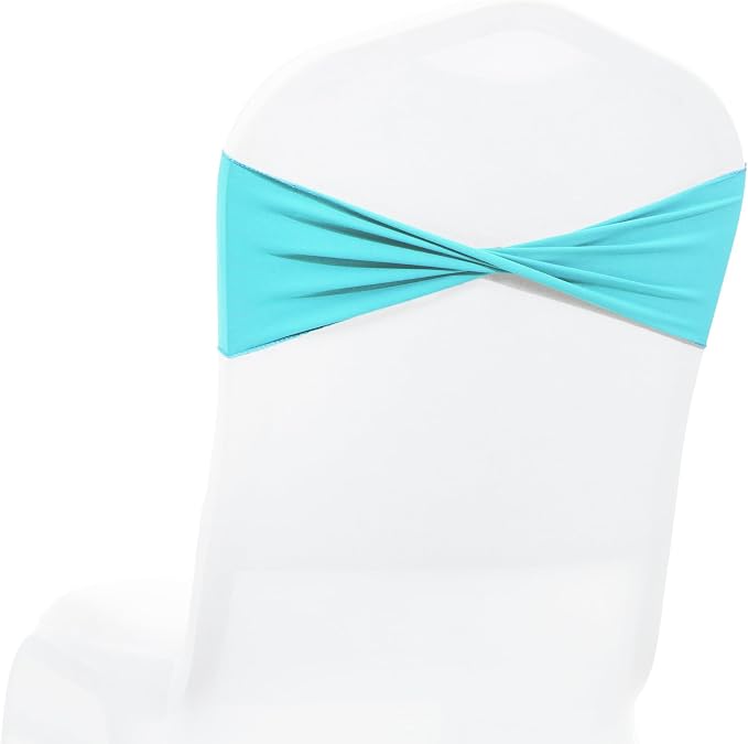 VDS Pack of 300 PCS | Aqua Blue| Spandex Chair Sashes Bows Without Buckle | Stretch Elastic Banquet Universal Folding Chair Band Tie with for Wedding Party Conference Celebration Event Decoration - Image 2