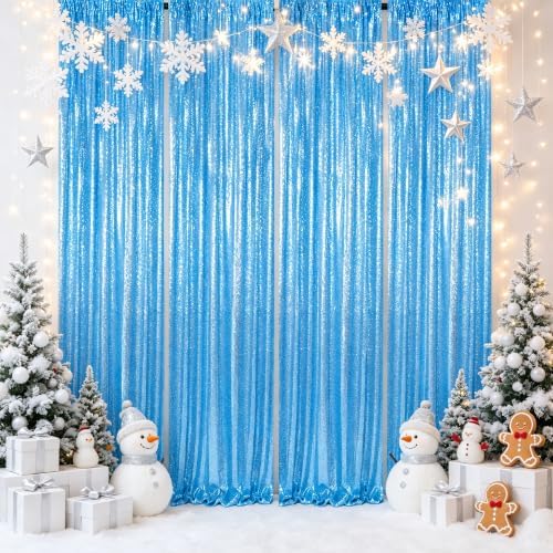 ShinyBeauty Sequin Curtains 4 Panels Baby Blue, 2x8ft Glitter Backdrop - Image 2