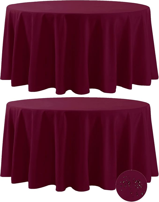 Fokitut 2 Pack Waterproof Round Tablecloth, 120 Inch, Stain Resistant and Wrinkle Polyester Table Cloth, Fabric Table Cover for Kitchen Dining, Wedding, Party, Holiday Dinner-Burgundy by BalsaCircle