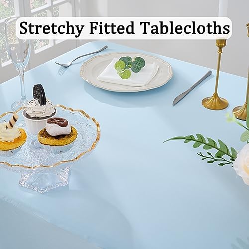 2 Pack Spandex Baby Blue Table Clothes for 8 Foot Rectangle Tables, Wrinkle Free Table Cloth 8ft Stretchy Tablecloths with Skirt for Parties Weddings Birthday Banquet Baby Shower - Image 2