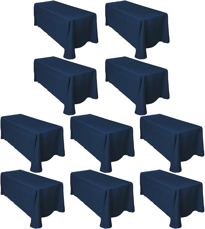 LTC LINENS Bulk 10-Pack Rectangular Tablecloths 90 In x 156 In with Rounded Corners - Navy Blue Table Covers for 8 ft Table with Floor-Length Drop -Wrinkle Resistant Polyester Fabric Cloth for Wedding by LTCLINENS