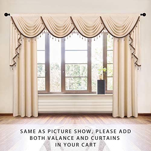 ELKCA Thick Chenille Window Curtains Valance for Living Room Beige Valance with Beads for Bedroom, Rod Pocket (W118inch,1 Panel) - Image 2