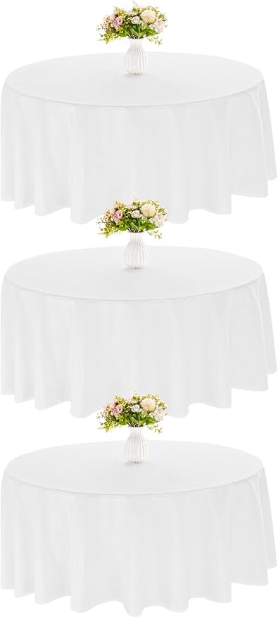 3 Pack 90 Inch Round White Polyester Tablecloth Bulk Washable Table Covers for Wedding Dining Table Buffet Parties Banquet Decor(White) by JALANCY