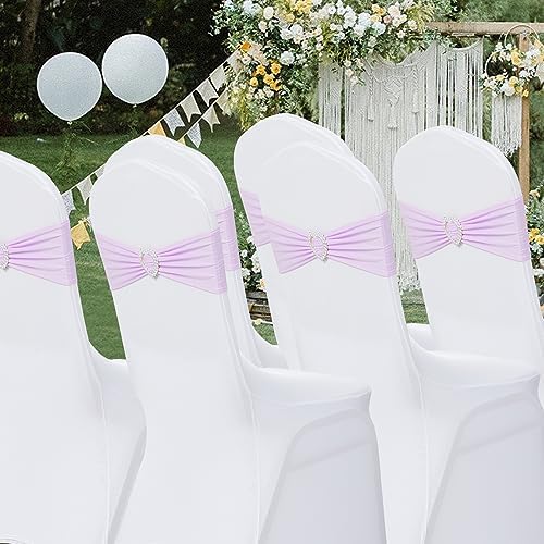 Pack of 30 Spandex Chair Sashes Bows Stretch Chair Cover Band with Buckle Slider Universal Elastic Chair Ties for Wedding Banquet Party Event Decoration (Lavender) - Image 7