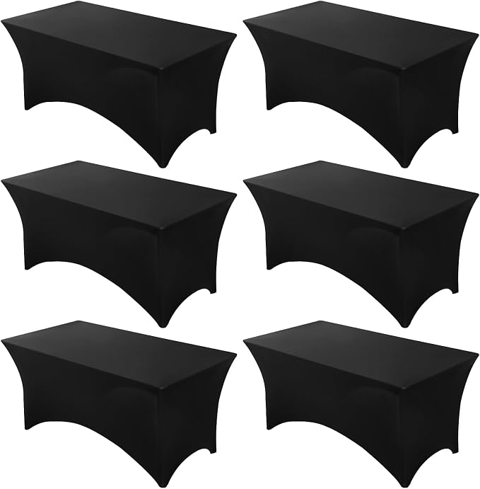 Fixwal 6 Pack 6FT Black Tablecloth Rectangle Spandex Fitted Table Cover by Fixwal
