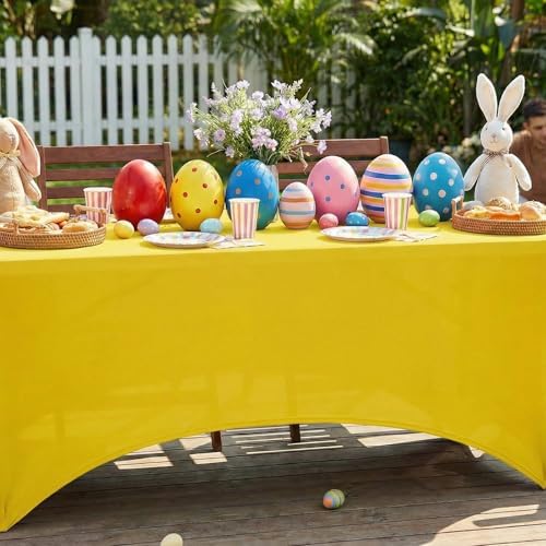 Smiry 2 Pack Spandex Table Cloth 6FT, Elastic Fitted Yellow Tablecloth - Image 2