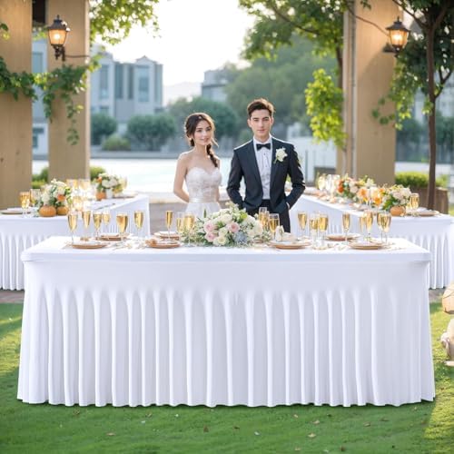Besutolife 4 Pack White Spandex Tablecloth for 6ft Rectangle Tables Fitted Table Cloth Stretch Table Covers Skirt 6ft Rectangular Tablecloths for Banquet Parties Wedding Decorations - Image 2
