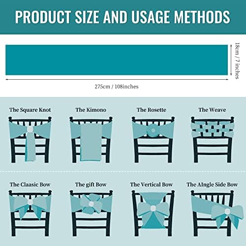 72 PCS Satin Chair Sashes Bows for Wedding Reception, Turquoise Universal Decoration Chair Cover Back Tie Supplies, Washable Reusable Chair Ribbons for Wedding Events Banquets (7 x 108 inch) - Image 3