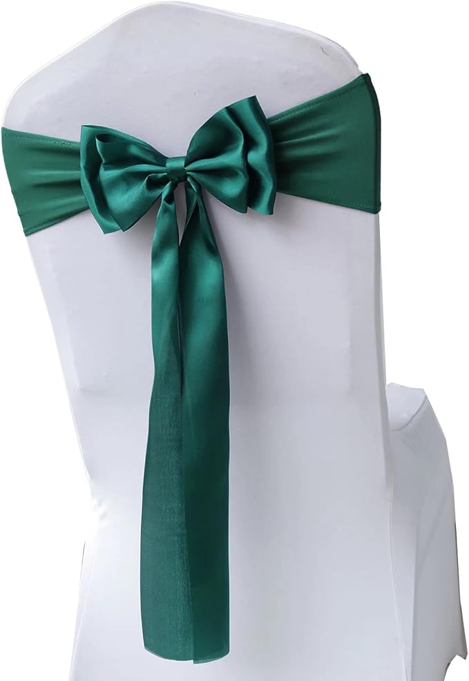 Pack of 6 Chair Sashes Spandex Chair Bands Satin Chair Sashes Chair Ribbons Bows Stretch Chair Sashes for Wedding Party Events Banquet Hotel Home Kitchen Chair Cover Decoration（6 PCS Dark Green） by MYS+QiQi