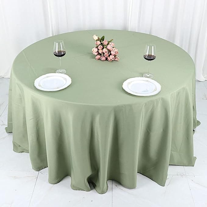 10 pcs 132 inch Eucalyptus Sage Green Round Polyester Tablecloths Fabric Table Cover Linens | 132" Washable Fabric Table Cloth Covers for Wedding Party Polyester Reception Buffet Events Catering - Image 3