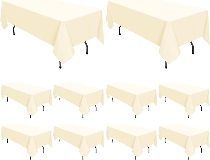 10 Pack Beige Tablecloths for 8ft Tables-60 x 126 Inch | Polyester Table Cover, Stain and Wrinkle Resistant Washable Fabric Table Cloth, Perfect for Wedding Banquet Parties by REWOMC