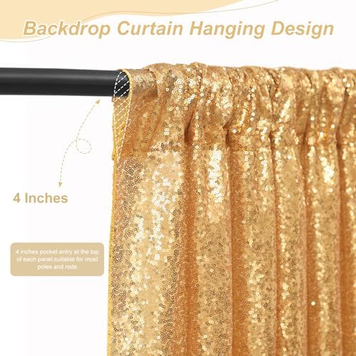 Gold Sequin Backdrop Curtains-1 Panel 5FTx8FT Gold Backdrop for Wedding, Glitter Party Decorations Background Drapes for Birthday Party Anniversary Graduation Photo Booth Decor - Image 3