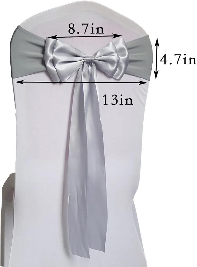 Pack of 100 Chair Sashes Spandex Chair Bands Satin Chair Sashes Chair Ribbons Bows Stretch Chair Sashes for Wedding Party Events Banquet Hotel Home Kitchen Chair Cover Decoration（100 PCS Silver Grey） - Image 3