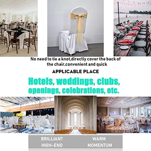 Polyester Stretch Chair Sashes Chair Bands Organza Chair sash Bows Spandex Bows for Party Birthday Hotel Romantic Wedding Banquets Decoration (Light Gold 50 PCS) - Image 2