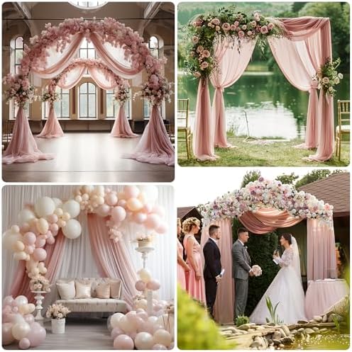 Wedding Arch Draping Fabric 1 Panel Dusty Rose Sheer Backdrop Drapes - Image 6