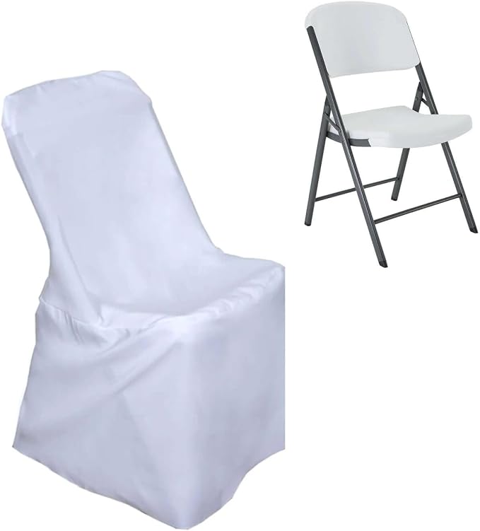 Efavormart 5 PCS White Polyester Lifetime Folding Chair Covers, Durable Reusable Chair Covers by efavormart