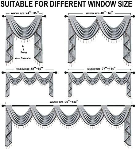 ELKCA Luxury Silver Grey Chenille Waterfall Valance for Living Room,5 Hollow Swags Curtain Valance for Bedroom,Rod Pocket, 1 Panel - Image 6