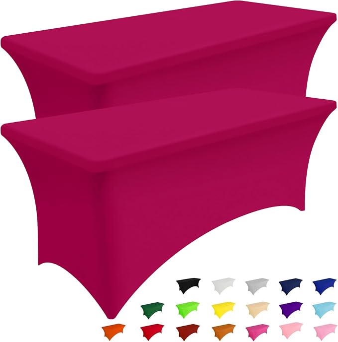 Smiry 2 Pack Spandex Table Cloth 4FT, Elastic Fitted Fuchsia Tablecloth by Smiry