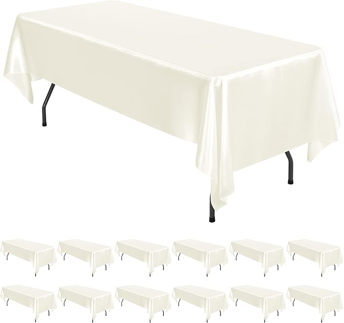 12 Pack Ivory Satin Tablecloth, 57 x 108 Inch by REWOMC