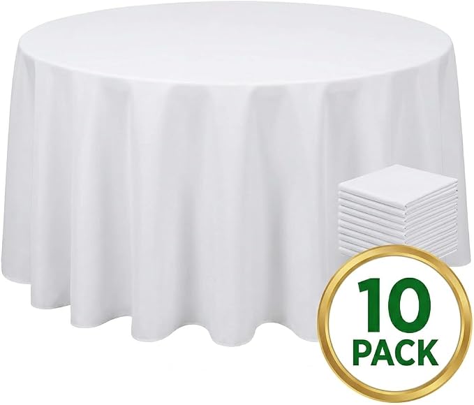 10 Pcs 90 Inch Round Tablecloth, White Polyester Table Cover, Soft, Easy to Iron & Reusable for Dining Room, Wedding, Party, Indoor & Outdoor Use - Image 2